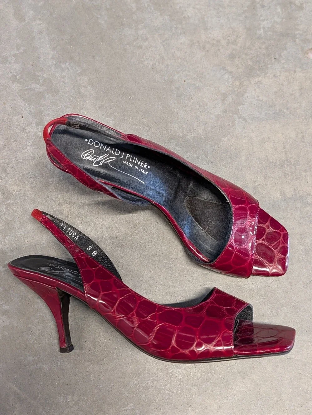 DONALD J PLINER red moc croc slingback heels 8